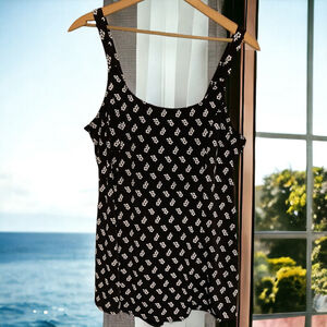 ANGEL BEACH, black with white ditzy floral pattern one piece swim dress size 20W